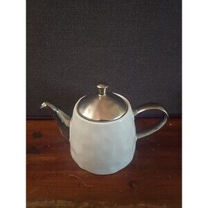 Nicole Miller Home White Silver Teapot Hammered Texture Farmhouse Shabby Chic